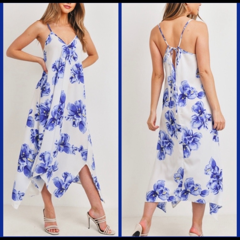 Sleeveless Floral Handkerchief Hem Dress - Picture 3 of 10